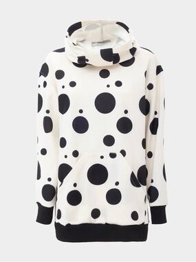Oversized Cream Pullover with Black Polka Dots